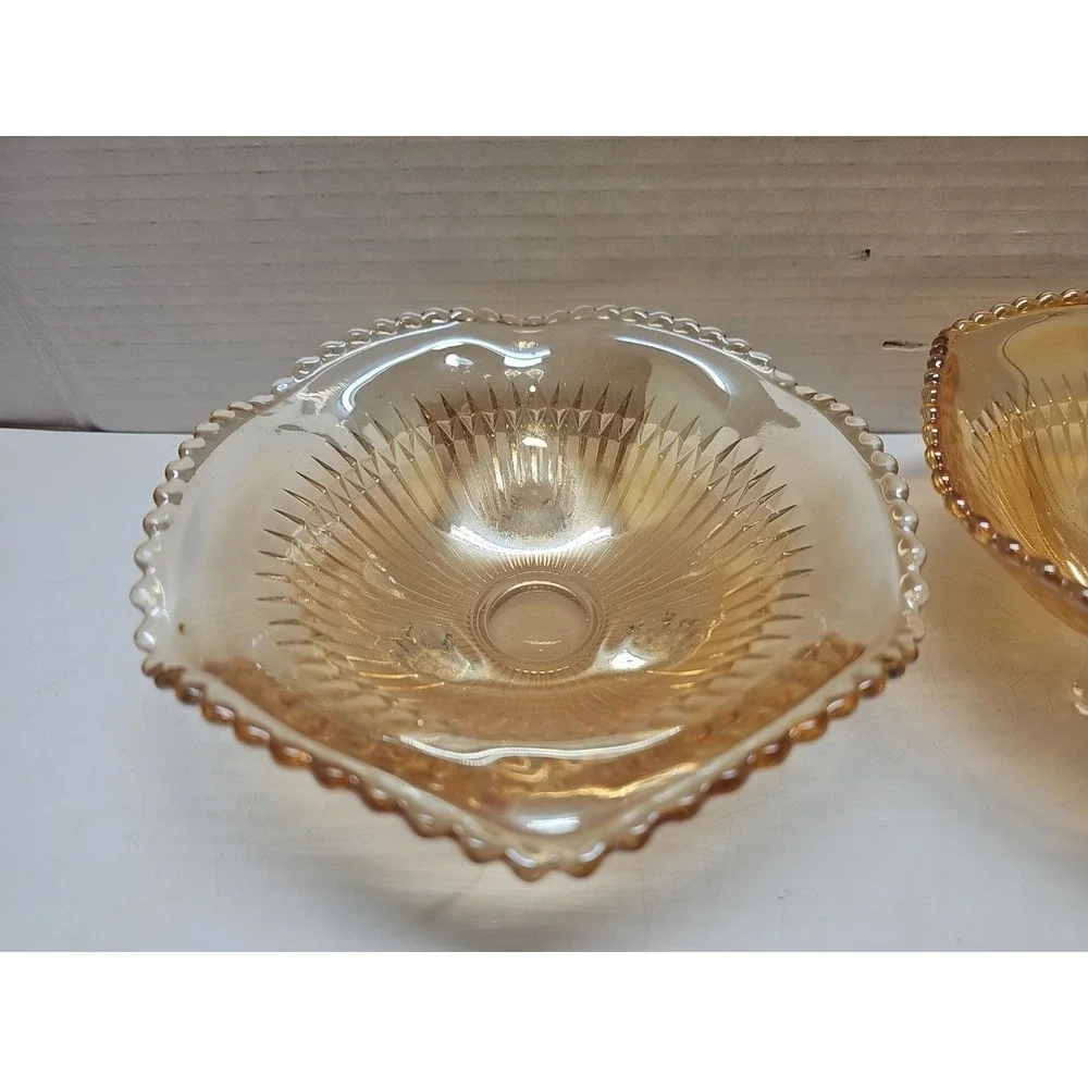 VINTAGE 1950s Marigold Jeanette Carnival Glass Footed Candy Dish Bowl Set Of 3